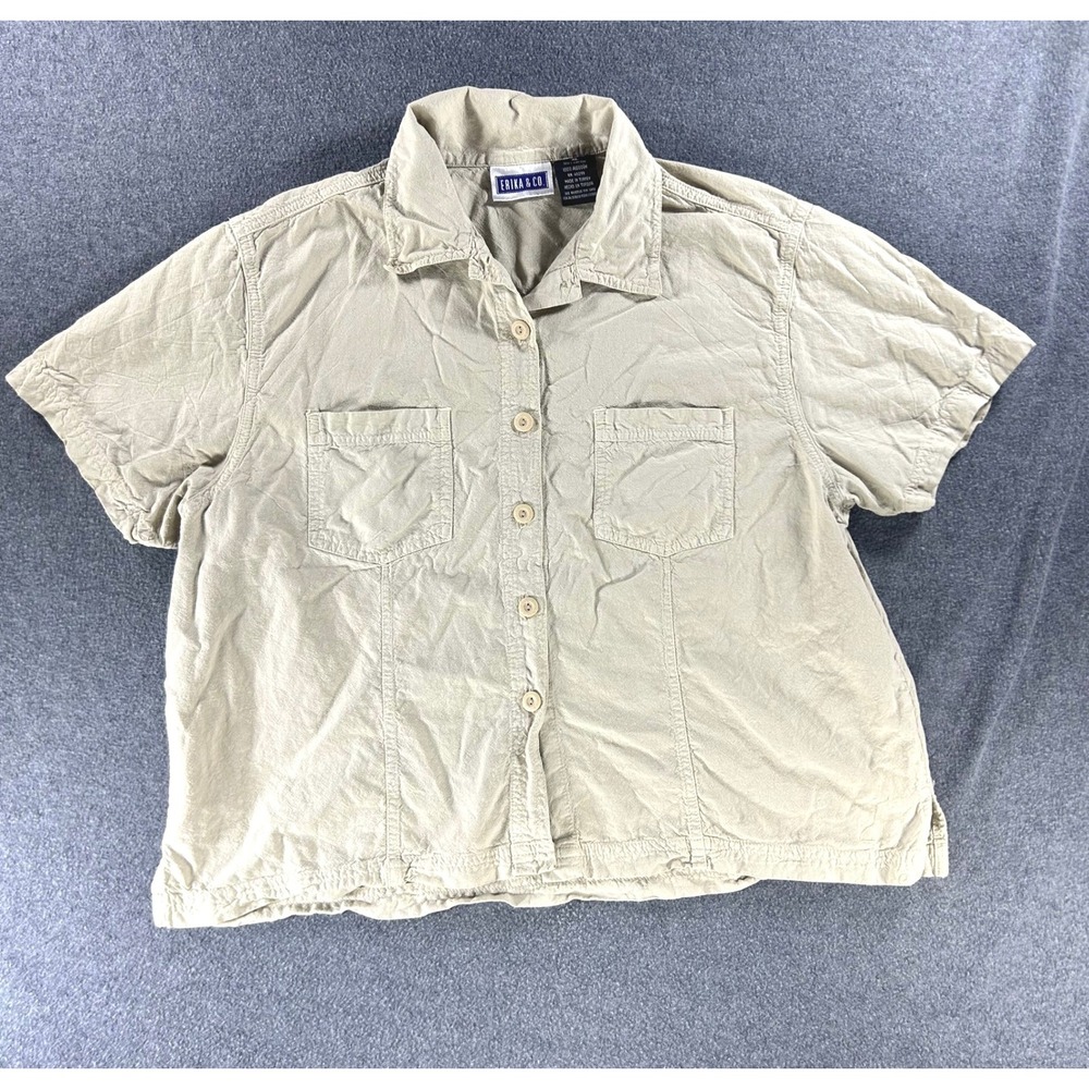 Vintage Erika & Co Coastal Grandmother Utility Button Down XL Cotton Safari Tan